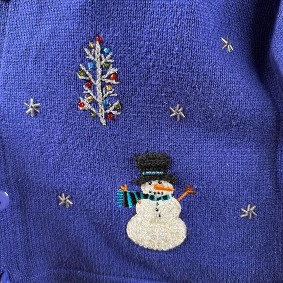 VTG Storybook Knits Snowman Wonderland Christmas Sweater Women's Small Cardigan - Picture 12 of 15